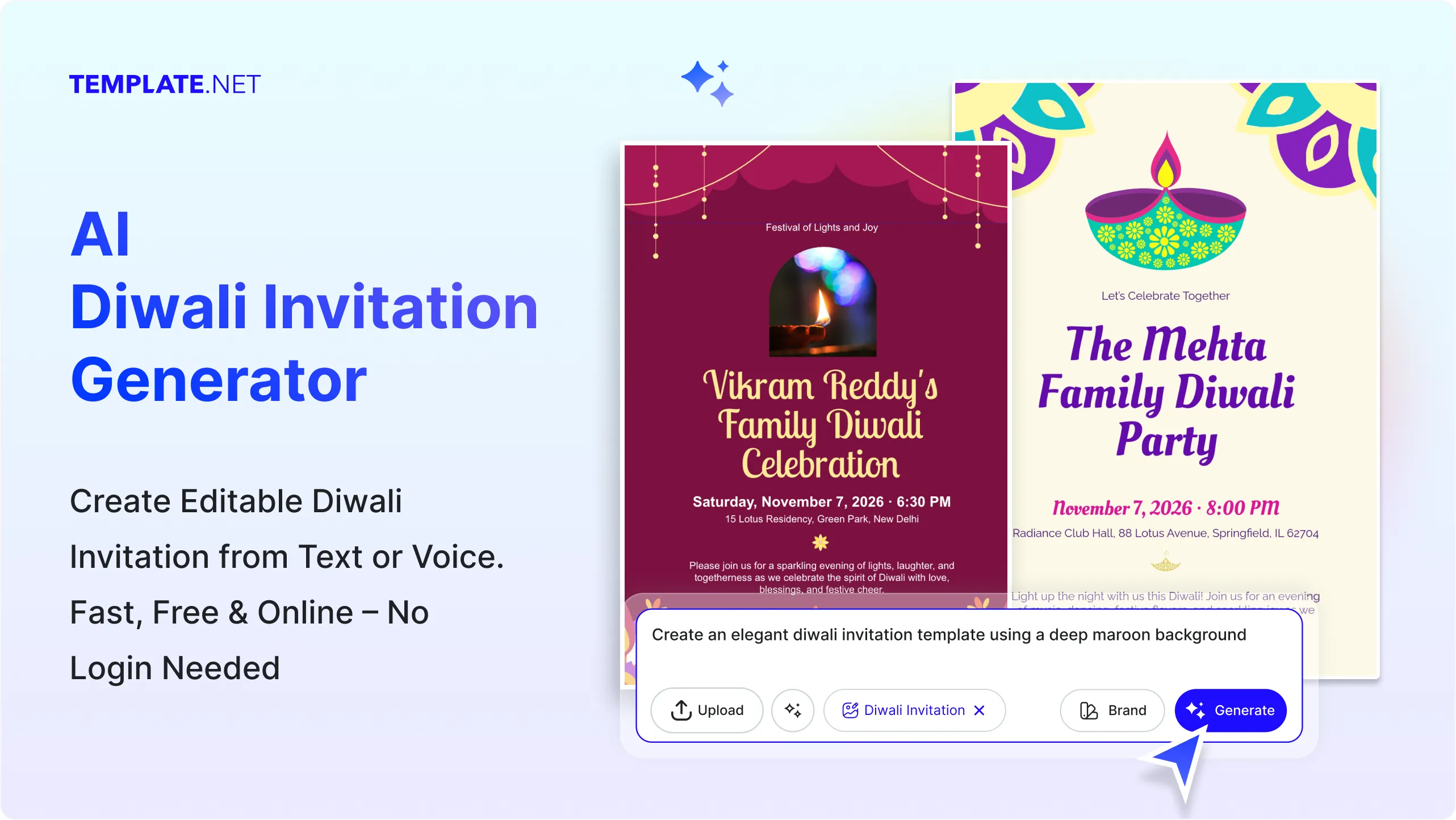 Free AI Diwali Invitation Generator, Free Online Invitation Maker